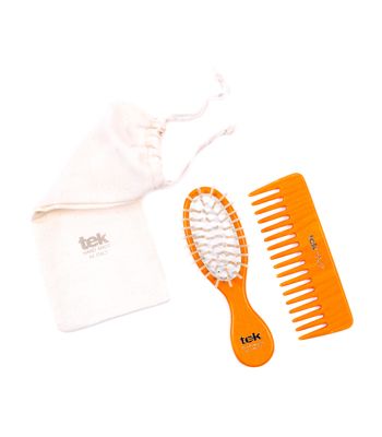 Orange purse oval brush and comb with cotton bag